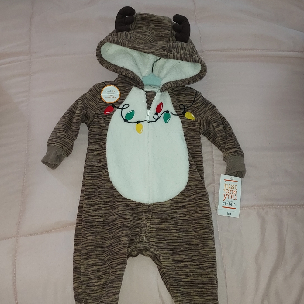 Just One You Carter's Warm Antler Christmas Lights Outfit 3M NWT